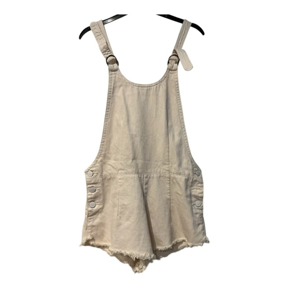ZEE.GEE.WHY. Beige Cotton Overall Shorts Women’s Size M Frayed Hem Romper - Picture 4 of 8